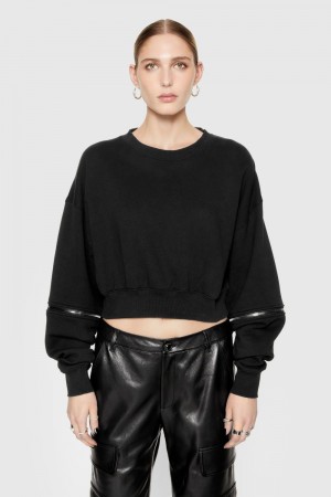Hauts Rebecca Minkoff Annie Zip Sleeve Sweatshirt Femme Noir | 28HMLZSIF
