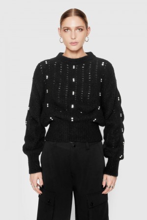 Hauts Rebecca Minkoff Cecilia Crystal Embellished Sweater Femme Noir | 38CZERLHF