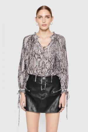 Hauts Rebecca Minkoff Rosalie Printed Blouse Femme Python Print | 43HFPOTIE