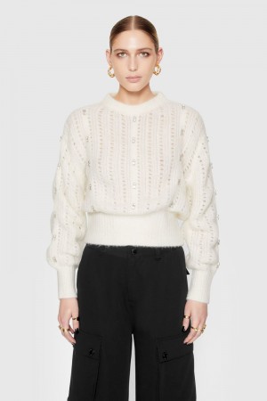 Knitwear Rebecca Minkoff Cecilia Crystal Embellished Sweater Femme Blanche | 01DAMIBXN