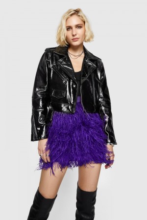 Leather Rebecca Minkoff Cropped Patent Jett Moto Jacket Femme Noir | 93XOMNPQU