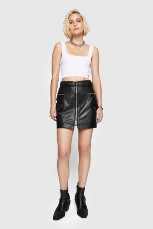 Leather Rebecca Minkoff Jett Moto Skirt Femme Noir | 61GFVWSNY