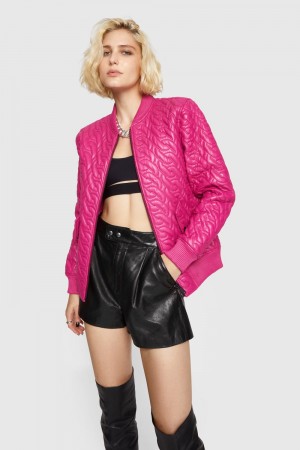 Leather Rebecca Minkoff Ryder Chain Quilt Bomber Femme Rose | 14WYONXKR