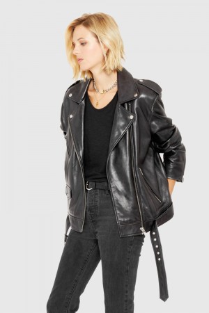 Leather Rebecca Minkoff Tabitha Moto Femme Noir | 37EIHVGCB