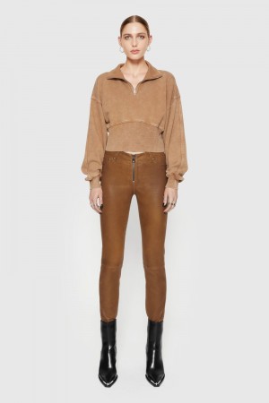 Pantalons Rebecca Minkoff Ziggy Leather Pant Femme Rocher | 15SQDXPNT