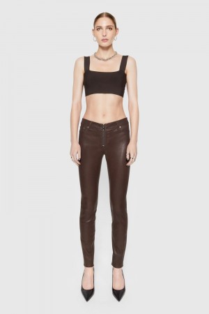 Pantalons Rebecca Minkoff Ziggy Leather Pant Femme Noir Cafe | 85PACKZVI