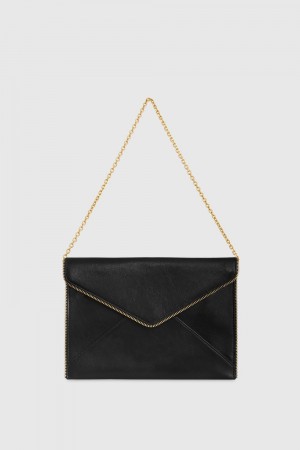 Pochettes Rebecca Minkoff Leo Clutch With Chain Strap Femme Noir Doré Clair | 58VCDQBYL