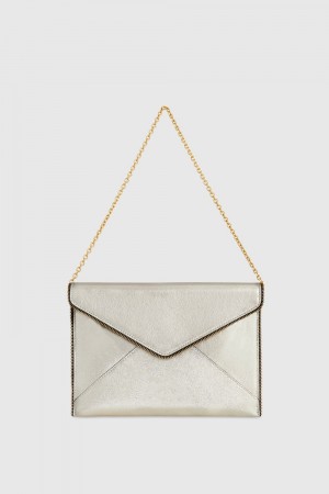 Pochettes Rebecca Minkoff Leo Clutch With Chain Strap Femme Champagne | 52XOERALJ