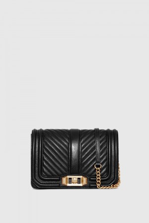 Sac Bandoulière Rebecca Minkoff Chevron Quilted Small Love Crossbody Femme Noir Doré Clair | 76KFYXOQI