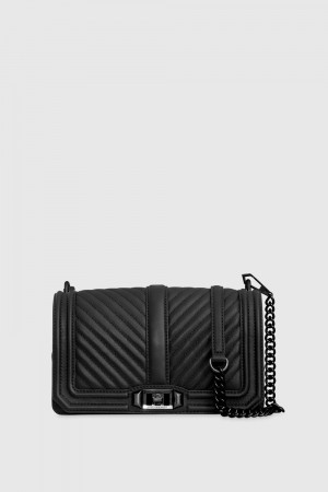 Sac Bandoulière Rebecca Minkoff Chevron Quilted Love Crossbody Femme Noir Noir | 60PRMCEKX