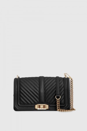 Sac Bandoulière Rebecca Minkoff Chevron Quilted Love Crossbody Femme Noir Doré Clair | 92DFKSLCN