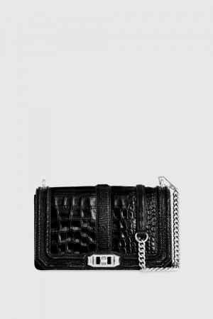 Sac Bandoulière Rebecca Minkoff Chevron Quilted Love Crossbody Femme Noir Argent | 86LQBDJOW