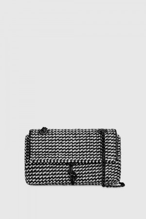 Sac Bandoulière Rebecca Minkoff Edie Woven Medium Crossbody Femme Noir Blanche | 85XPNBUQK