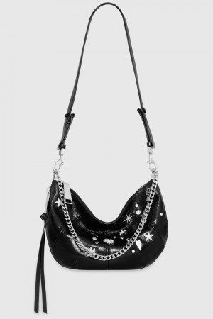 Sac Bandoulière Rebecca Minkoff Zip Around Crossbody With Celestial Studs Femme Noir Argent | 51QEBOKIW