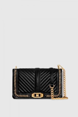 Sac Porté Épaule Rebecca Minkoff Chevron Quilted Love Crossbody With Chain Inset Femme Noir | 10KQUWEHF