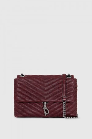 Sac Porté Épaule Rebecca Minkoff Edie Flap Shoulder Bag Femme Rouge Foncé Grise | 34KCHNTDF