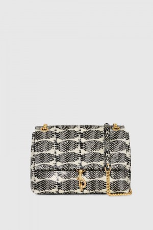 Sac Porté Épaule Rebecca Minkoff Edie Flap Shoulder Bag Femme Noir Blanche Serpent | 29LNKYPAF